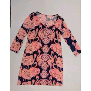 Lilly Pulitzer Beacon Dress Gimme Some Leg Women's Sz S Flamingos 3/4 Sleeve